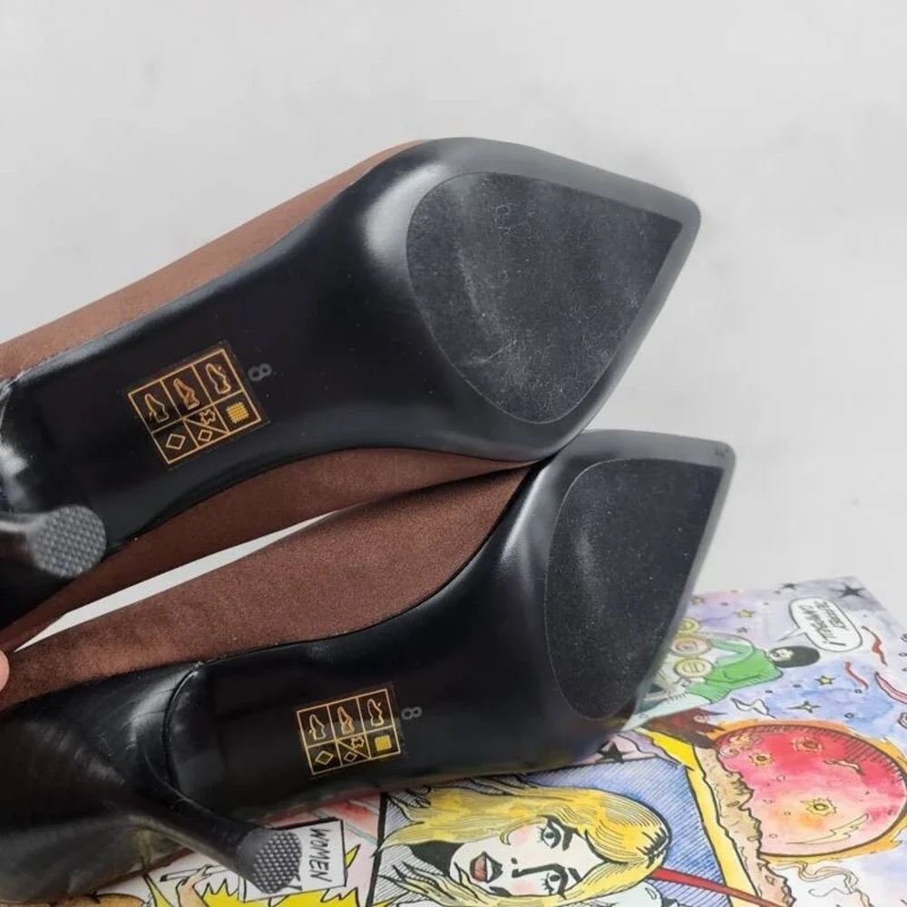 Jeffrey Campbell Chosen Pointed Toe Stiletto Pumps Women's 8 Brown Silk Slip On